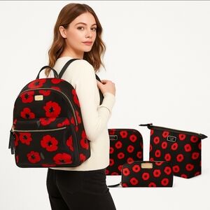 Kate Spade Poppy Floral, Backpack,Wallet,Large Travel Cosmetic Case, Makeup Bag